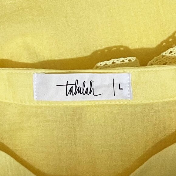 Talula Aritzia Large Yellow Short Sleeve Button Down Ruffle Top - Picture 4 of 6